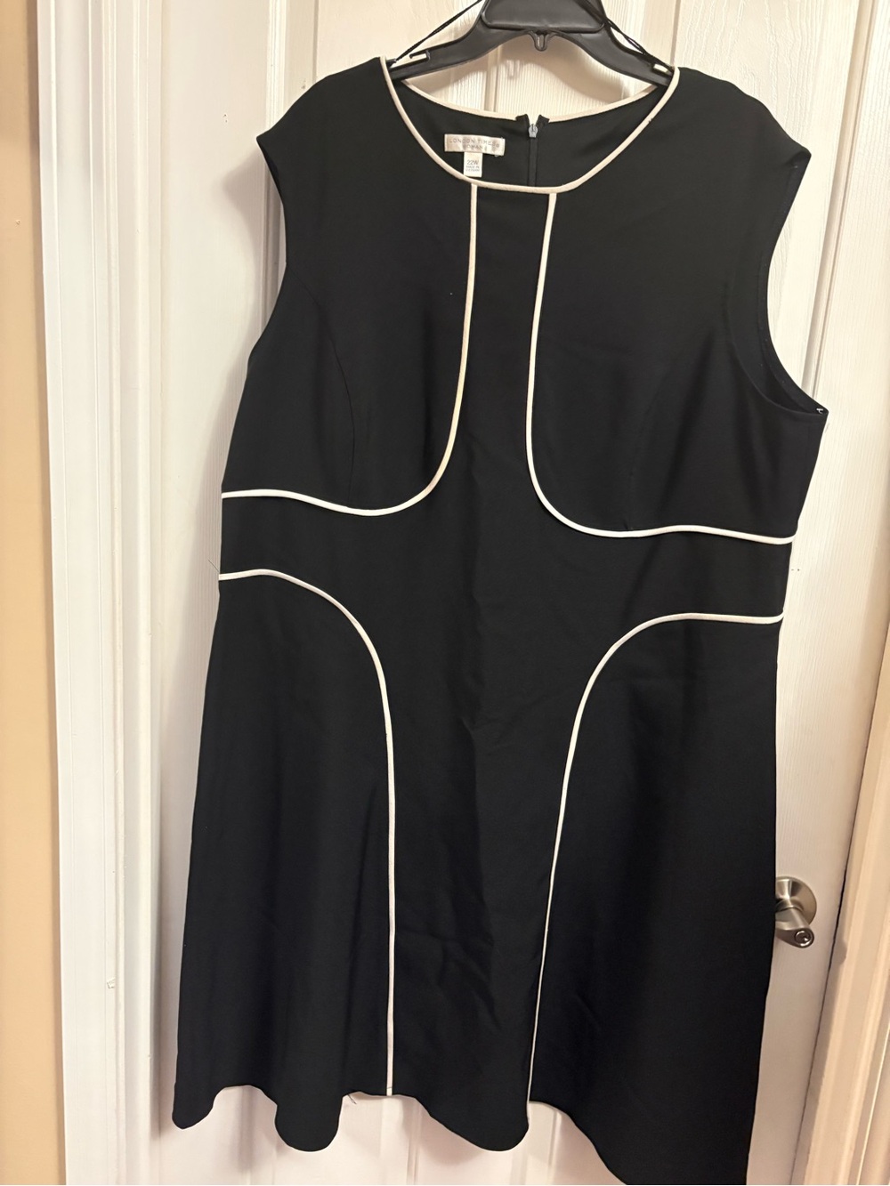London Times Black A-Line Dress with White Piping